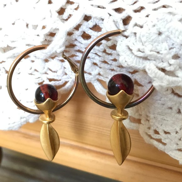 Large Hoop Earrings with Gold Tone Swinging Pendulum Swirl Point Hinge Back 2" - Picture 1 of 7